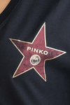 PINKO T-shirt czarny z dekoltem w serek i gwiazdą logo Mitico