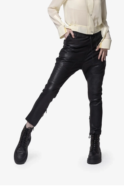TIGHA spodnie skórzane wiązane Bill czarne