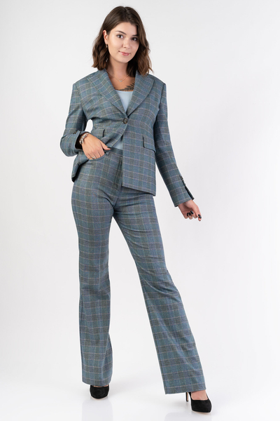 PINKO Spodnie proste z wysokim stanem w kratę niebieskie PARIDA 1