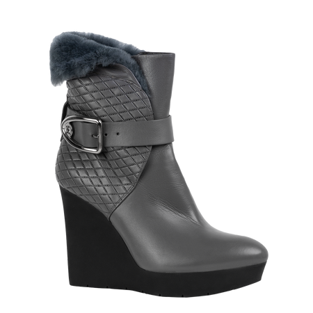 FABI botki na koturnie z futerkiem FD2920B Szare