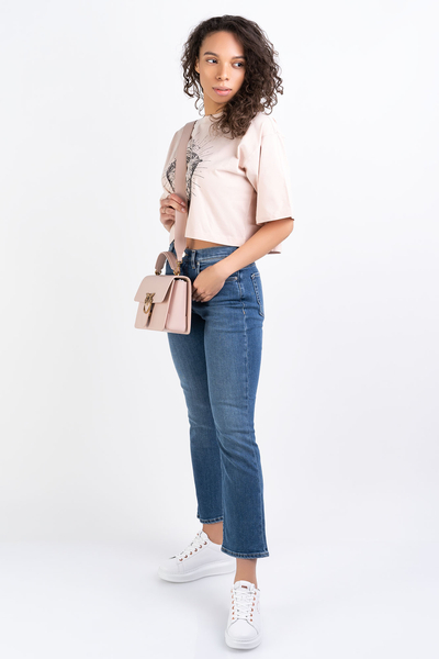 PINKO T-shirt różowy crop top z nadrukiem Jersey Heart A