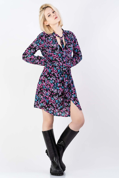 PINKO sukienka kopertowa w kwiaty BLENNIO fioletowa