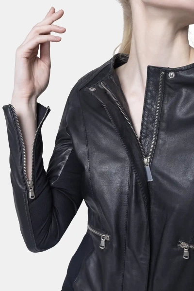 PINKO kurtka skórzana damska bez kołnierza Calciare