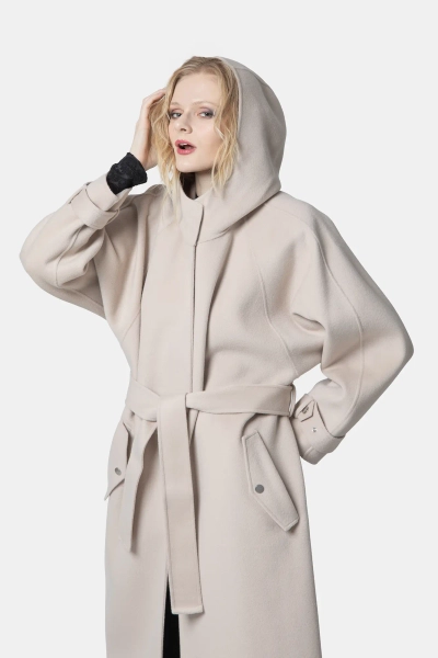PINKO damski wełniany płaszcz z kapturem Cartoccio beżowy