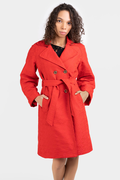 PINKO Płaszcz logowany z paskiem Czerwony Tandil Trench