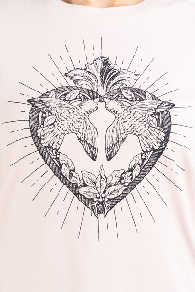 PINKO T-shirt różowy crop top z nadrukiem Jersey Heart A