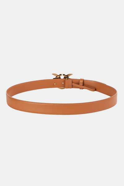 PINKO pasek brązowy ze złotą klamrą Love Berry H3 Belt Vitello Set  