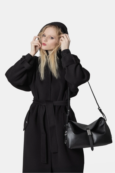 PINKO wełniany płaszcz damski z kapturem Cartoccio czarny