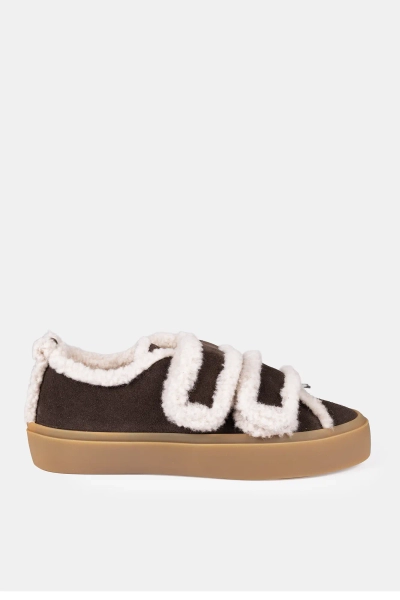 INUIKII sneakersy Shearling Low Velcro 35202-050 ciemno brązowe