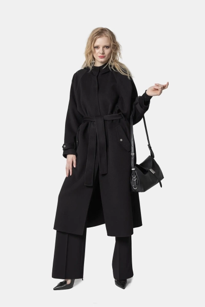 PINKO wełniany płaszcz damski z kapturem Cartoccio czarny