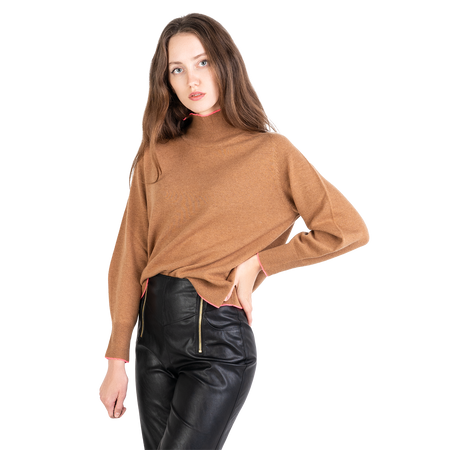 Pinko golf brązowy z różową lamówką Polipo