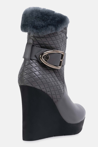 FABI botki na koturnie z futerkiem FD2920B Szare