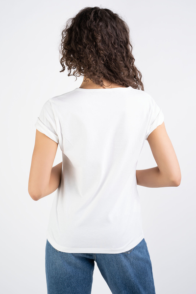 PINKO T-shirt biały z dekoltem w serek i nadrukiem logo Turbato Scollo 