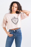 PINKO T-shirt różowy crop top z nadrukiem Jersey Heart A