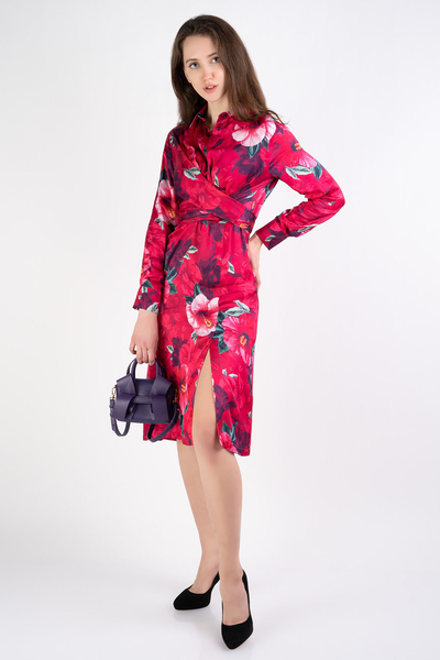 PINKO sukienka szmizjerka w kwiaty z wiązaniem Annodato różowa