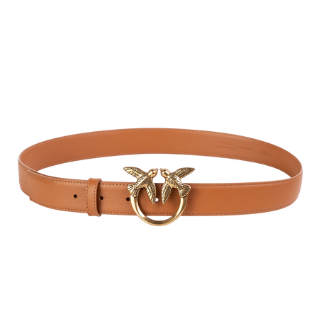 PINKO pasek brązowy ze złotą klamrą Love Berry H3 Belt Vitello Set  
