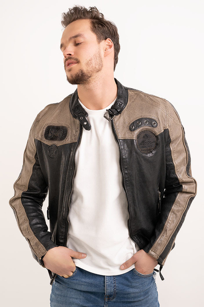 Gipsy kurtka skórzana męska beżowa Troon