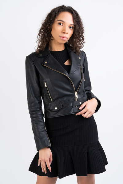 Kurtka skórzana PINKO Sensible Chiodo czarna