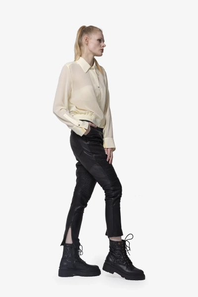 TIGHA spodnie skórzane wiązane Bill czarne