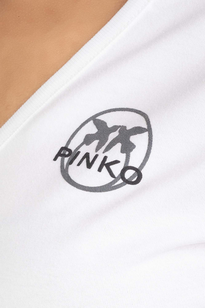 PINKO T-shirt biały z dekoltem w serek i nadrukiem logo Turbato Scollo 