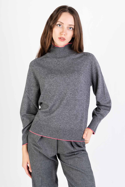 Pinko szary golf z różową lamówką Polipo