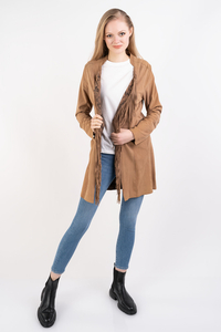 Oakwood Płaszcz skórzany z frędzlami beżowy KEEP