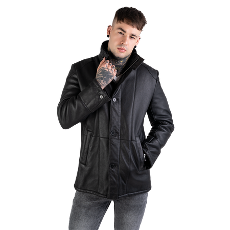 Karl Lagerfeld kożuch męski czarny Leather Jacket Lammfelljacke 61414