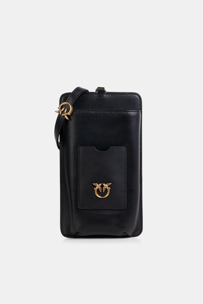 PINKO czarny skórzany pokrowiec na telefon Phone Folder Vitello Morbido
