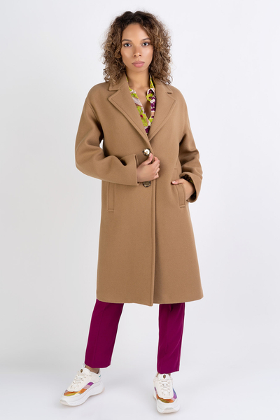 Wełniany płaszcz PINKO Enter beżowy