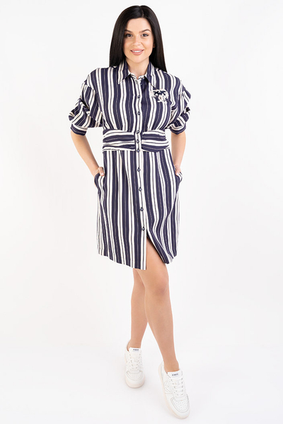 PINKO sukienka koszulowa w paski Chivasso Chemisier biało-granatowa