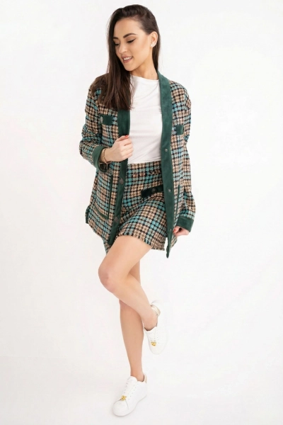 Pinko kardigan w kratę z ozdobnymi kryształkami zielony TAIDONG