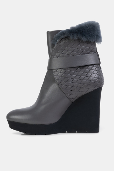 FABI botki na koturnie z futerkiem FD2920B Szare