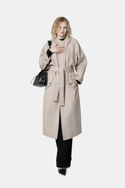 PINKO damski wełniany płaszcz z kapturem Cartoccio beżowy