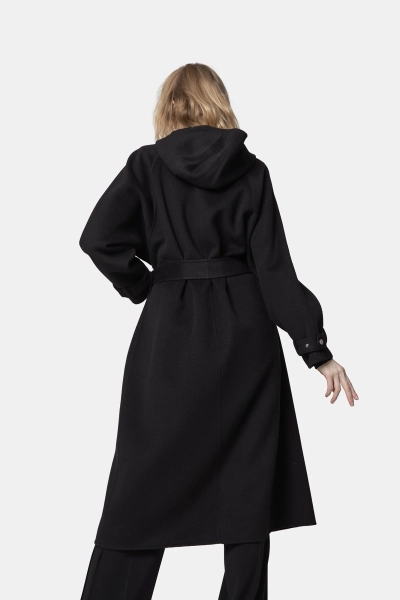 PINKO wełniany płaszcz damski z kapturem Cartoccio czarny