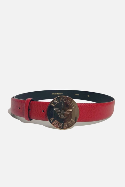 Pasek Emporio Armani damski skórzany z okrągłą klamrą 75 czerwony
