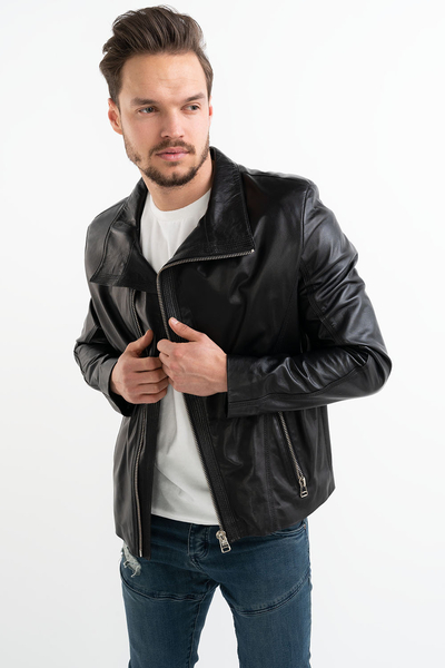 MADDOX Czarna skórzana kurtka męska