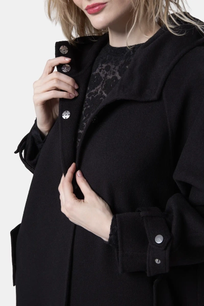 PINKO wełniany płaszcz damski z kapturem Cartoccio czarny