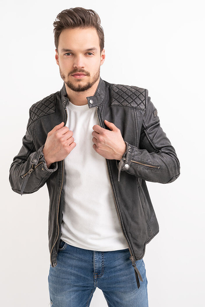 Tigha kurtka skórzana męska ze stójką Ivan szara