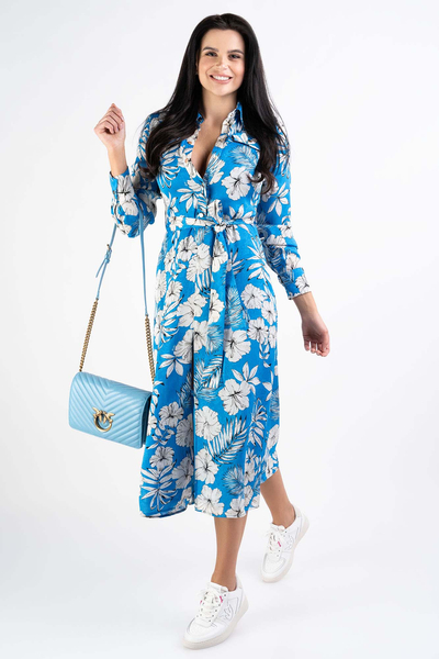 PINKO sukienka szmizjerka w kwiaty Assente niebieska