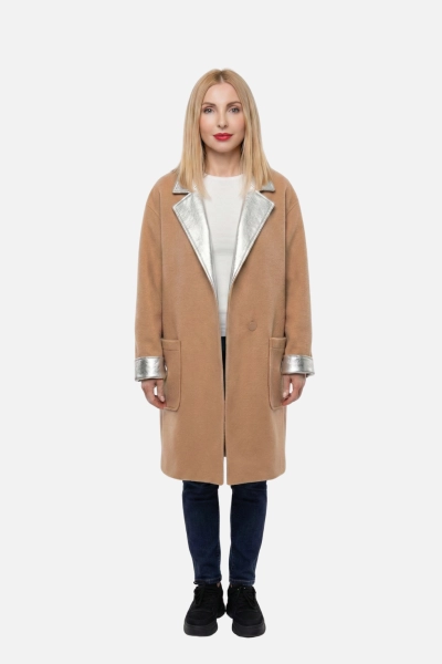 PINKO dwustronny płaszcz Estate Reversible Coat beżowo srebrny 