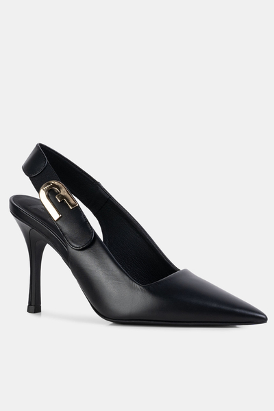 FURLA czółenka na obcasie z otwartą piętą Sign Slingback T.90 czarne
