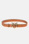PINKO pasek brązowy ze złotą klamrą Love Berry H3 Belt Vitello Set  