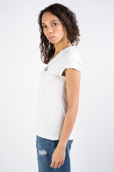 PINKO T-shirt biały z dekoltem w serek i nadrukiem logo Turbato Scollo 