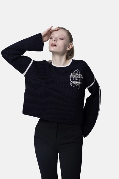 PINKO sweter z merynosów Alicudi granatowy