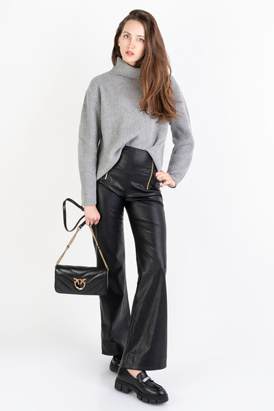 Pinko spodnie czarne rozszerzane z ekoskóry Pargas