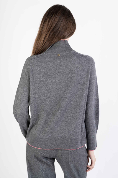 Pinko szary golf z różową lamówką Polipo