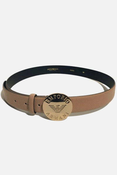 Pasek Emporio Armani z okrągłą klamrą na bolec w kolorze złotym 75 beżowy