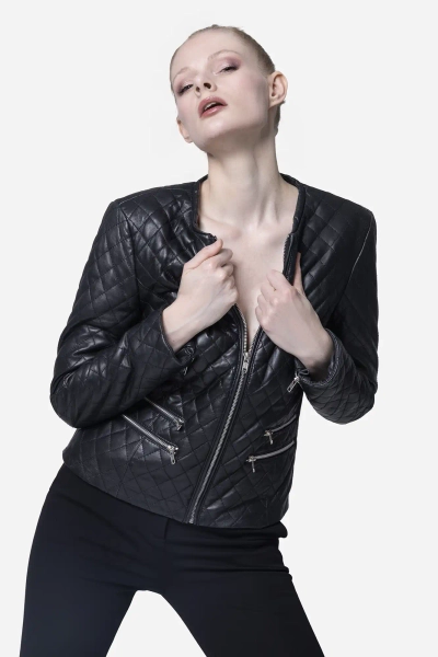 Stand kurtka skórzana damska pikowana SP-500 czarna
