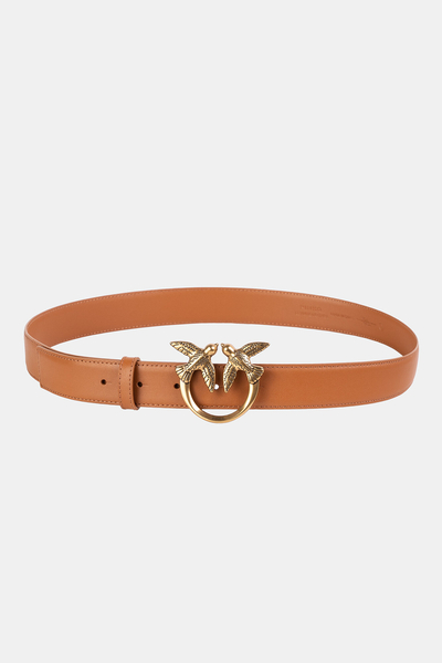 PINKO pasek brązowy ze złotą klamrą Love Berry H3 Belt Vitello Set