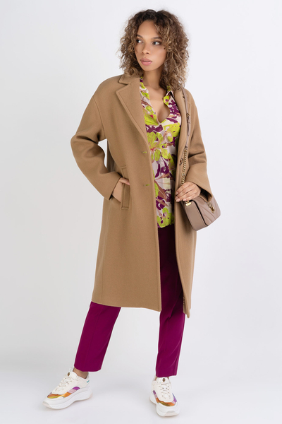 Wełniany płaszcz PINKO Enter beżowy